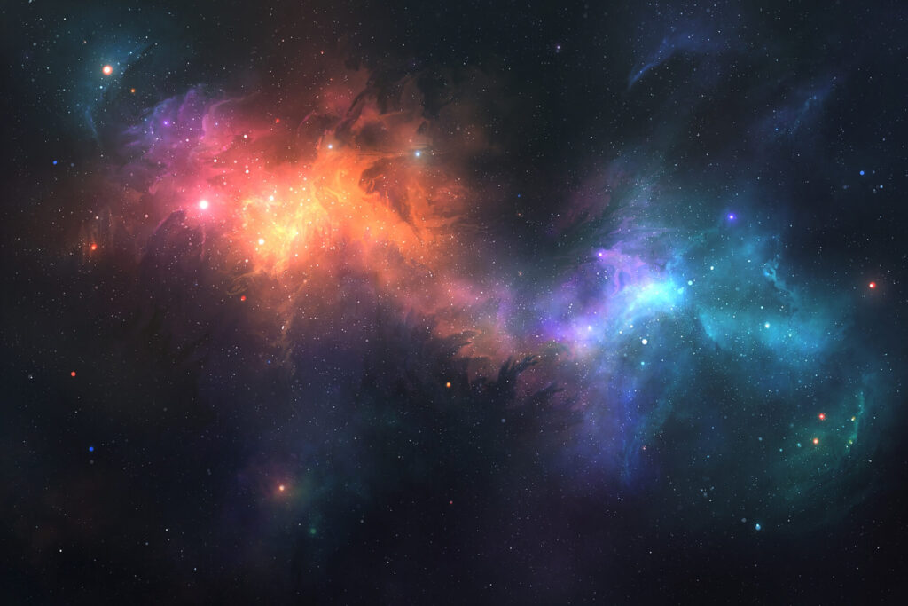 Beautiful nebulae on an illustrated space background